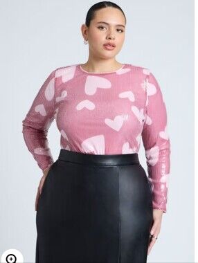 Eloquii Rose Pink Heart Sequin Long-Sleeve Tee Size 20